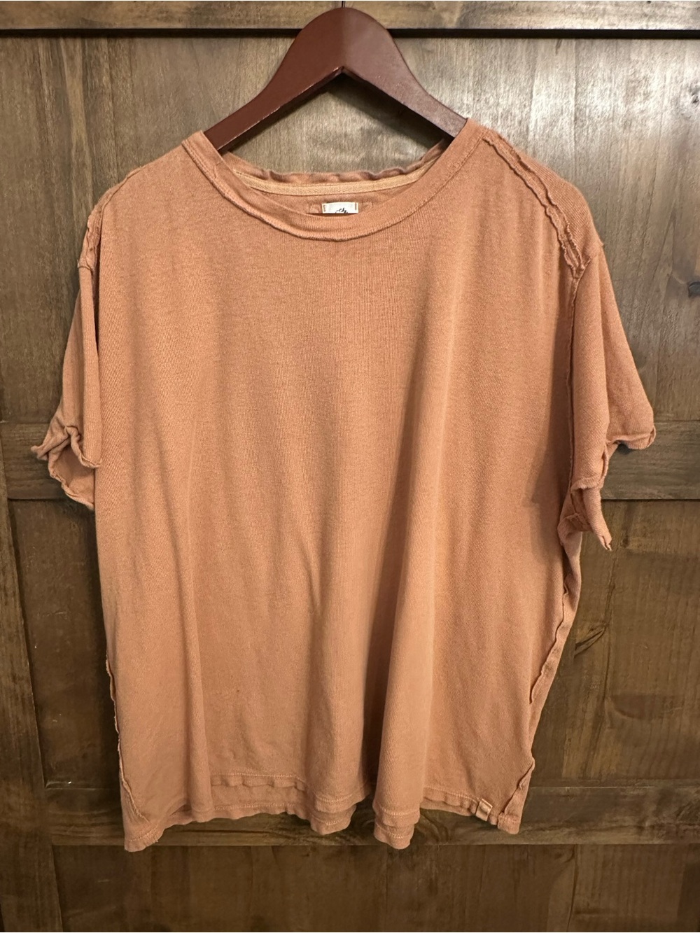 Free People Womens Top Large Oversized Orange Linen Cotton Flowy Reverse Hem